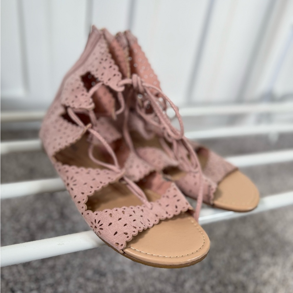 JustFab Blush Lace-Up Sandals